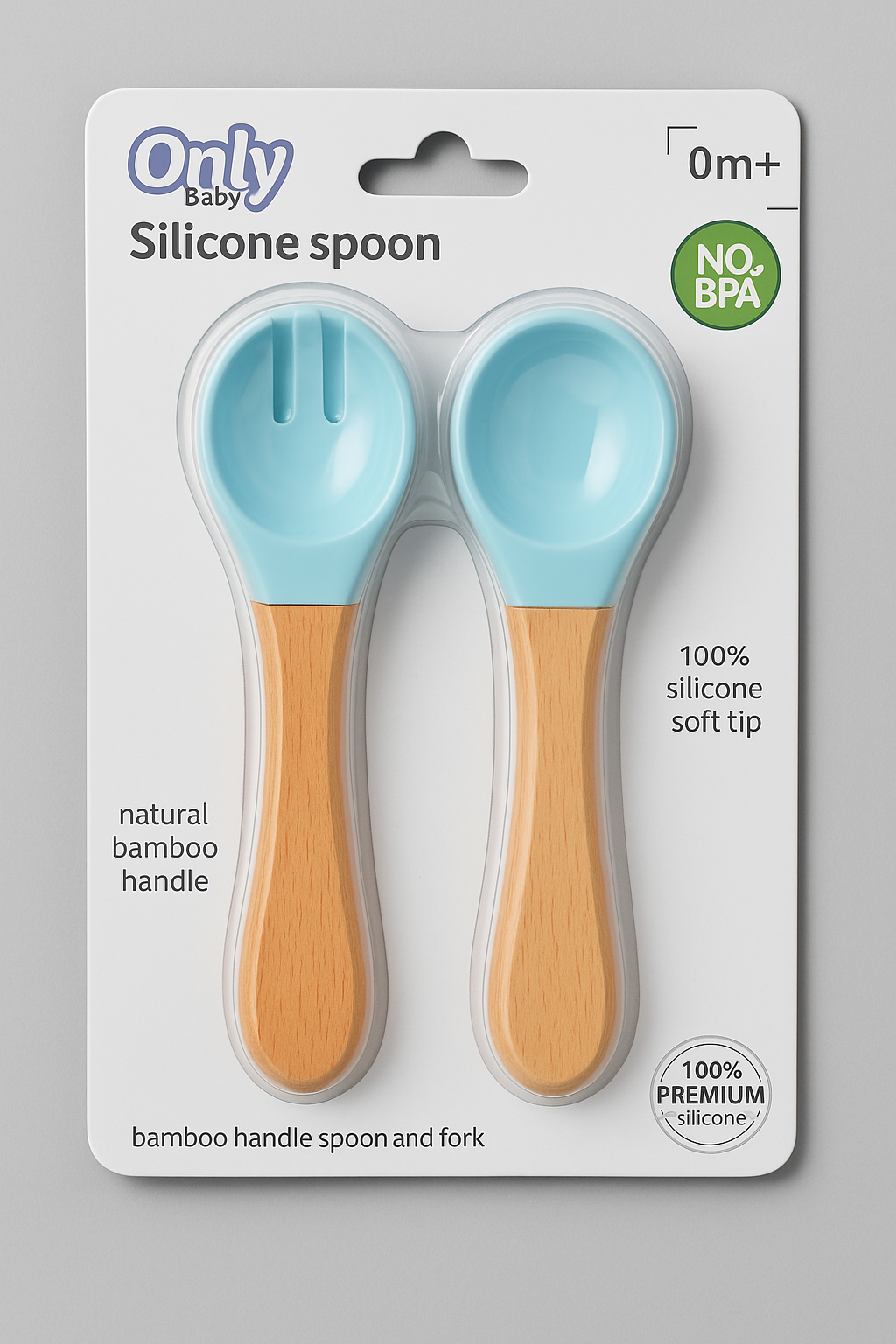 Set Cuillère & Fourchette bébé – Silicone et manche bambou