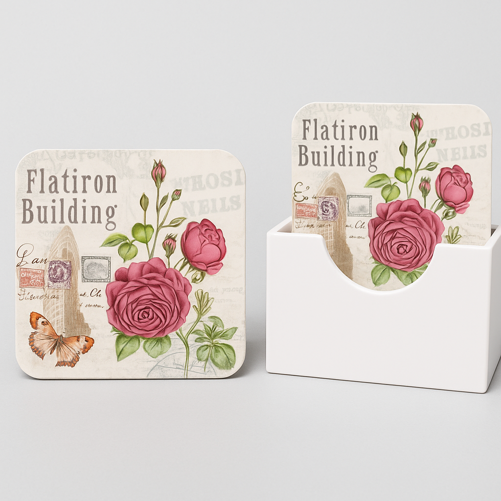 Dessous de Verre “Flatiron Building” – Motif Floral avec Support