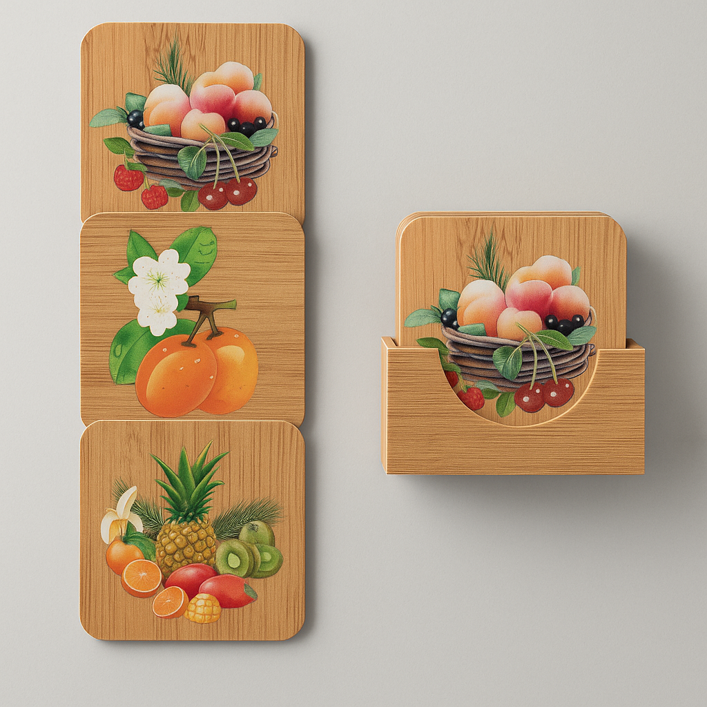 Dessous de Verre “Fruits” – Lot de 6 avec Support