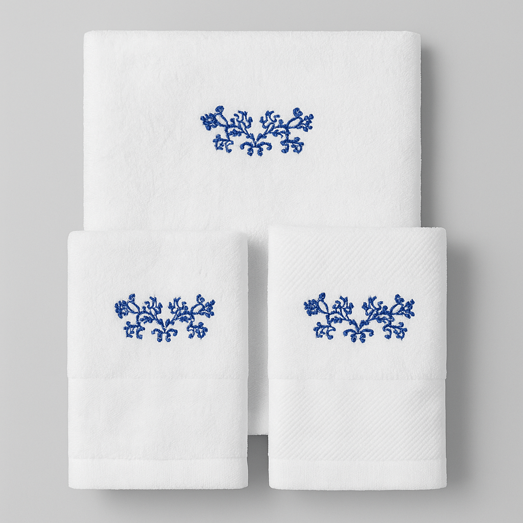 Lot de 3 Serviettes de Bain – Broderie Bleue