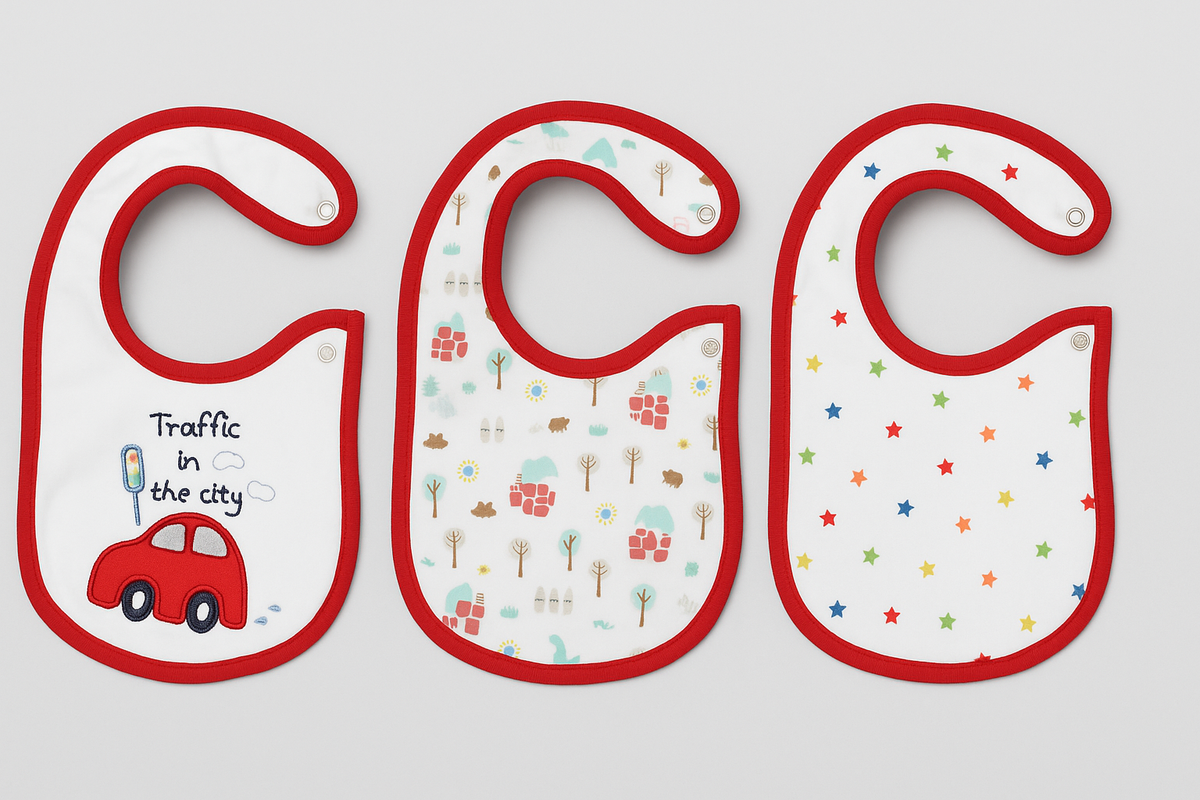 Lot de 3 Bavoirs Bébé – Bordure Rouge