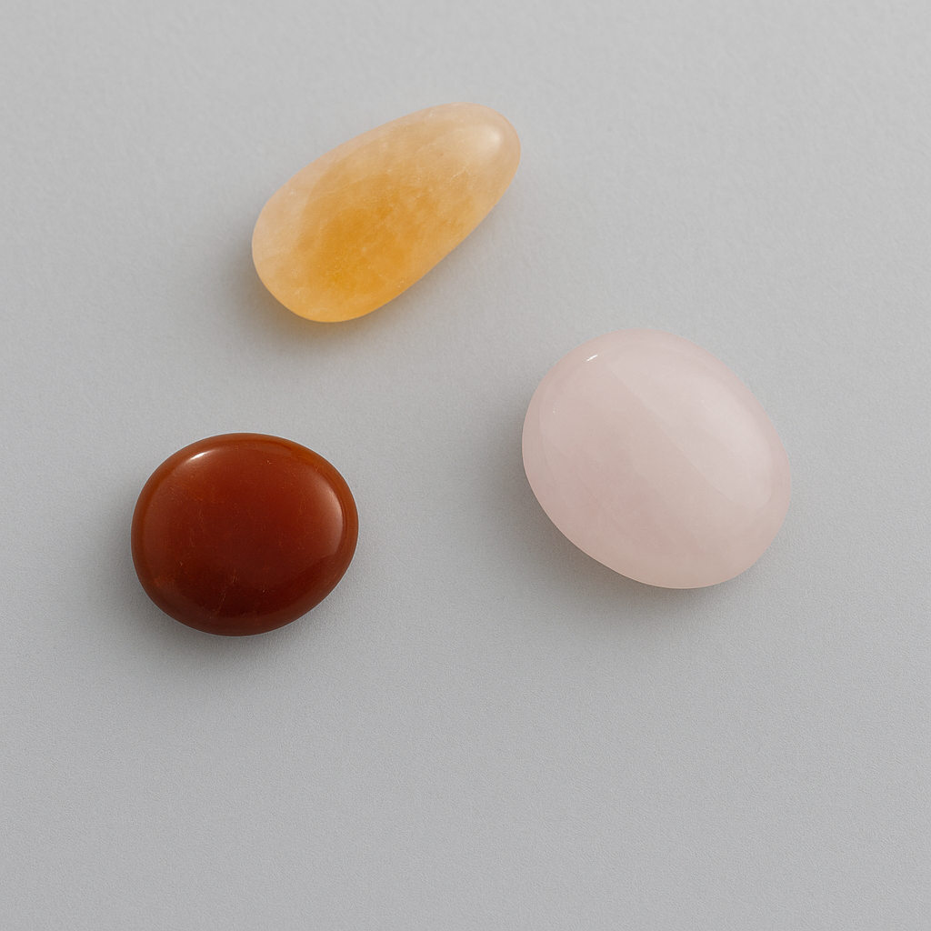Lot De 3 Pierres Naturelles Polies - Cornaline, Citrine & Quartz Rose