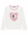 T-shirt Fille Blanc à Manches Longues Motif Cœur Rose