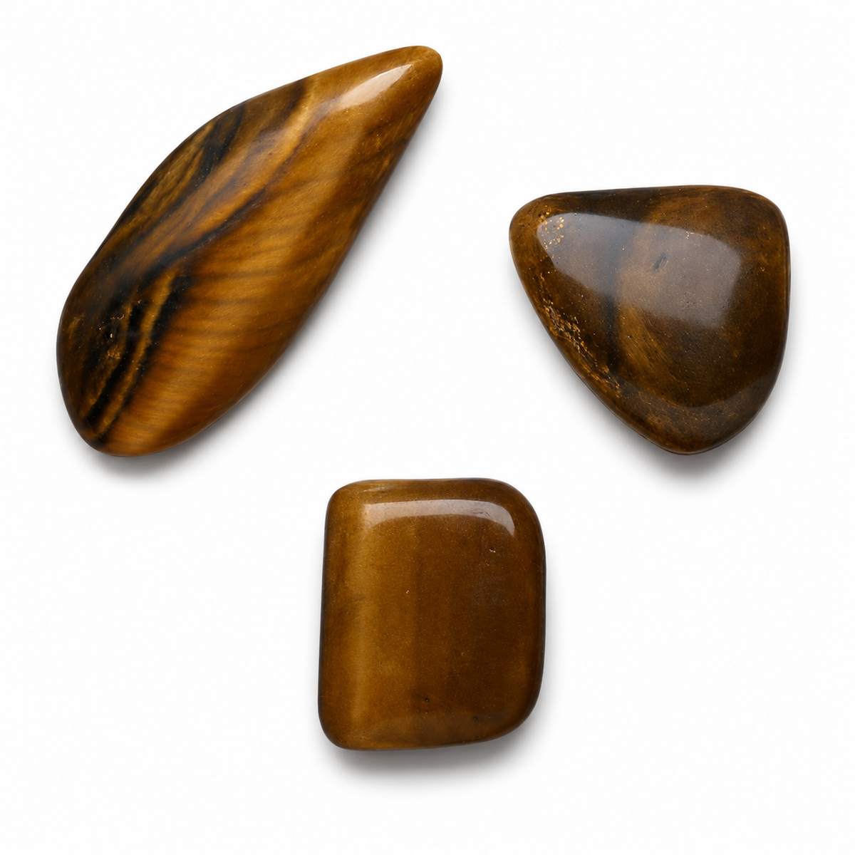 Lot de 3 Petites Pierres Œil de Tigre Polies Naturelles