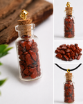 Pendentif Flacon en Verre avec Pierres de Jaspe Rouge Naturelles
