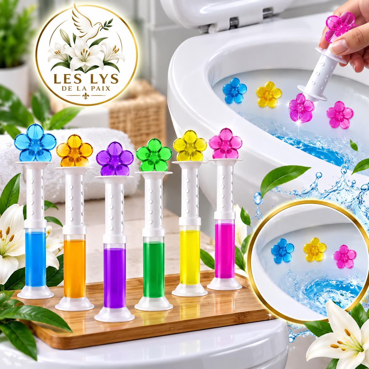 Lot de 3 Gels WC nettoyant et parfumant – Applicateur fleurs, désodorisant pour salle de bain & nettoyant pour cuvette, assai